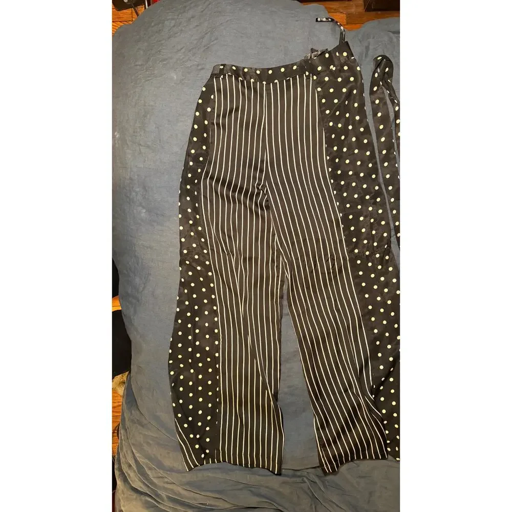 NWT Missguided Stripe Polka Dot Belted Palazzo Pants Size US 4